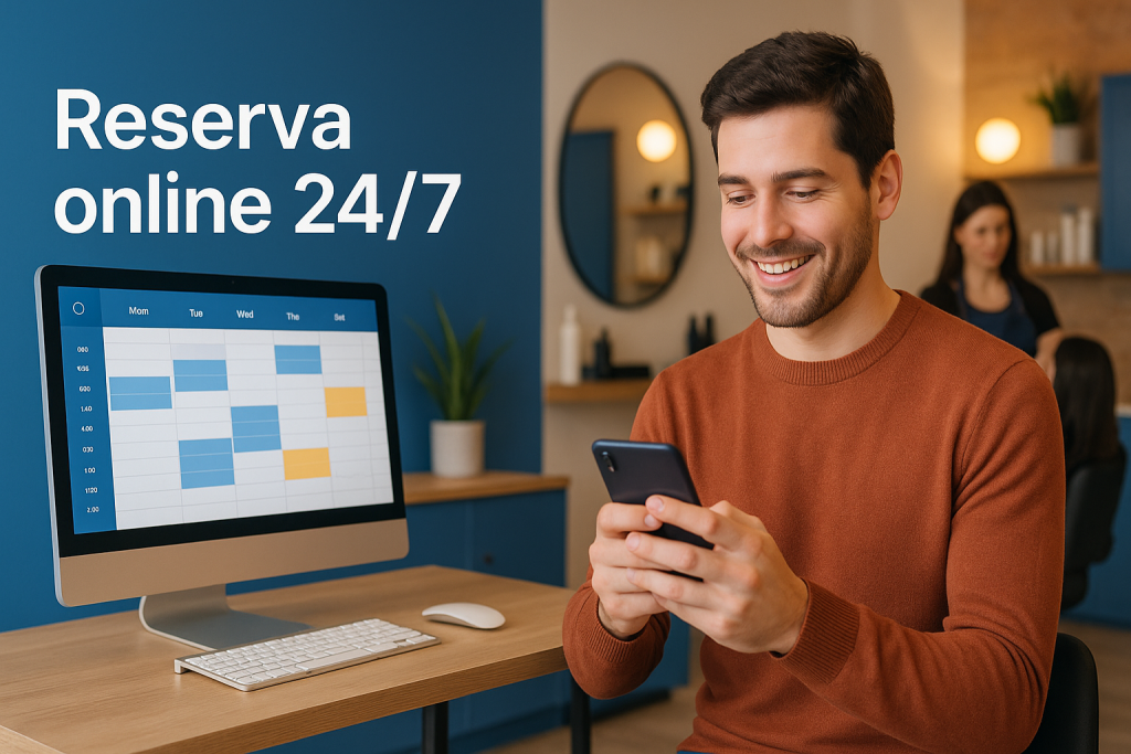 Negocio gestionando reservas online desde móvil y ordenador