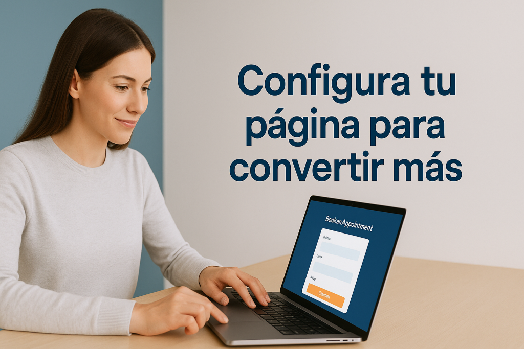 Profesional configurando su página de reservas online en un ordenador portátil.