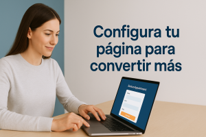 Profesional configurando su página de reservas online en un ordenador portátil.
