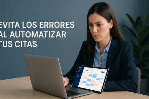 Profesional revisando configuración automatizada de citas en un ordenador portátil