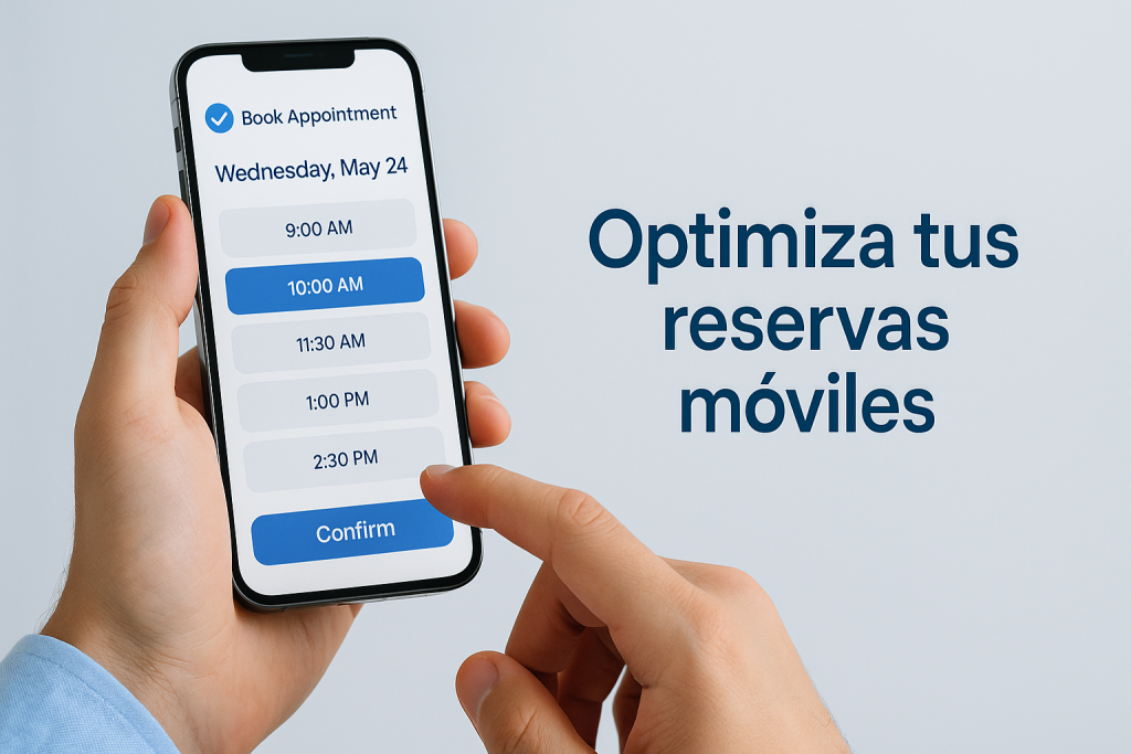 Cliente reservando cita desde su smartphone con interfaz moderna y responsive